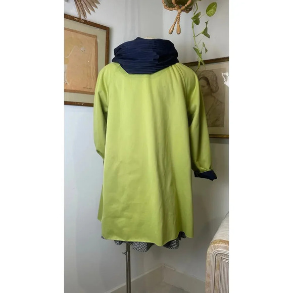 VTG Reversible Coat Navy Green Oversized Hooded Raincoat Classic Outwear Jacket - Picture 7 of 10